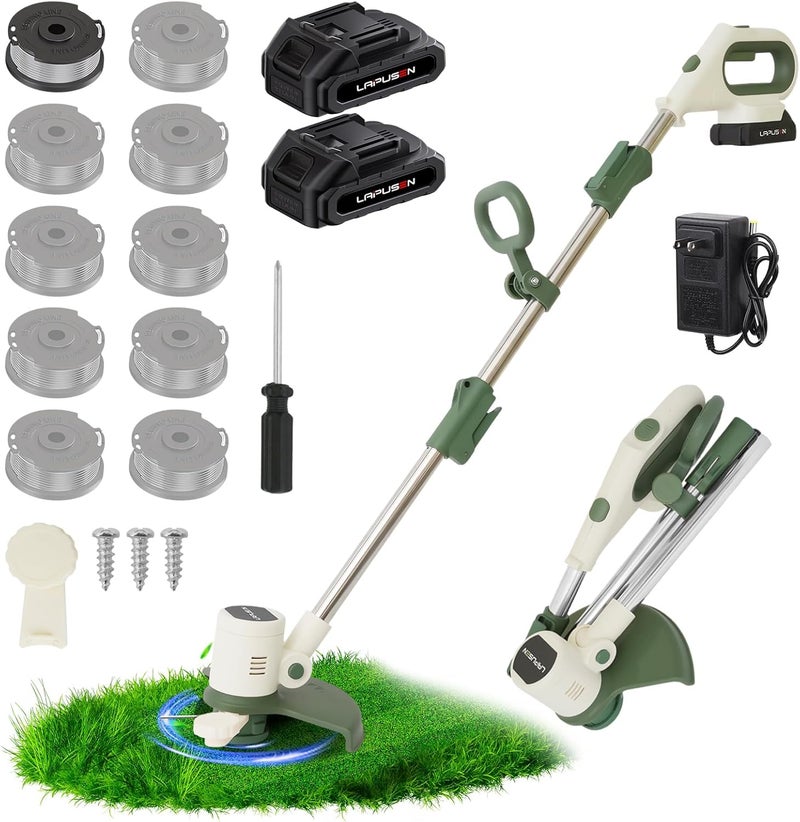 ALSO GO 21V Cordless Weed Wacker, 11" Electric Weed Eater with 10 Trimmer Lines, 2 Batteries, 1 Charger，Lightweight, Battery Powered Weed Trimmer for Lawn Garden Yard - Image 1
